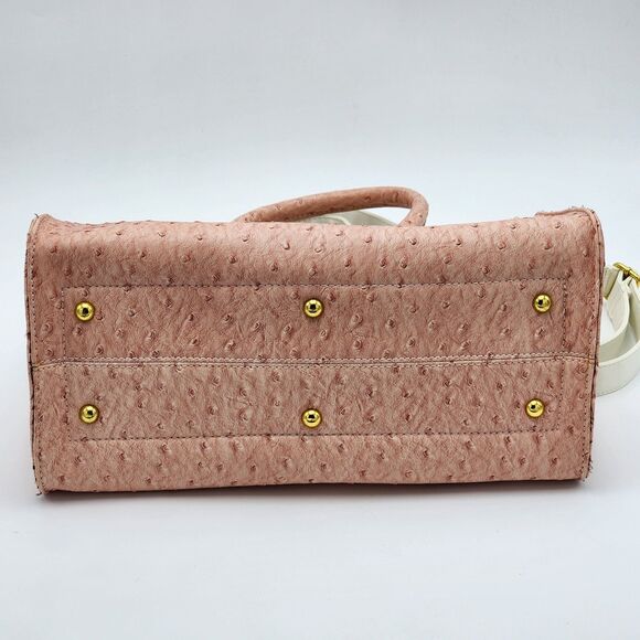 Nillie Pink Embossed Faux Leather Lock Satchel Tote Bag - Picture 5 of 13